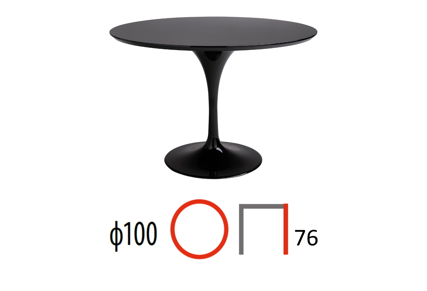 okrągły stół czarny połysk 100 cm, wymiary stołu Tulip